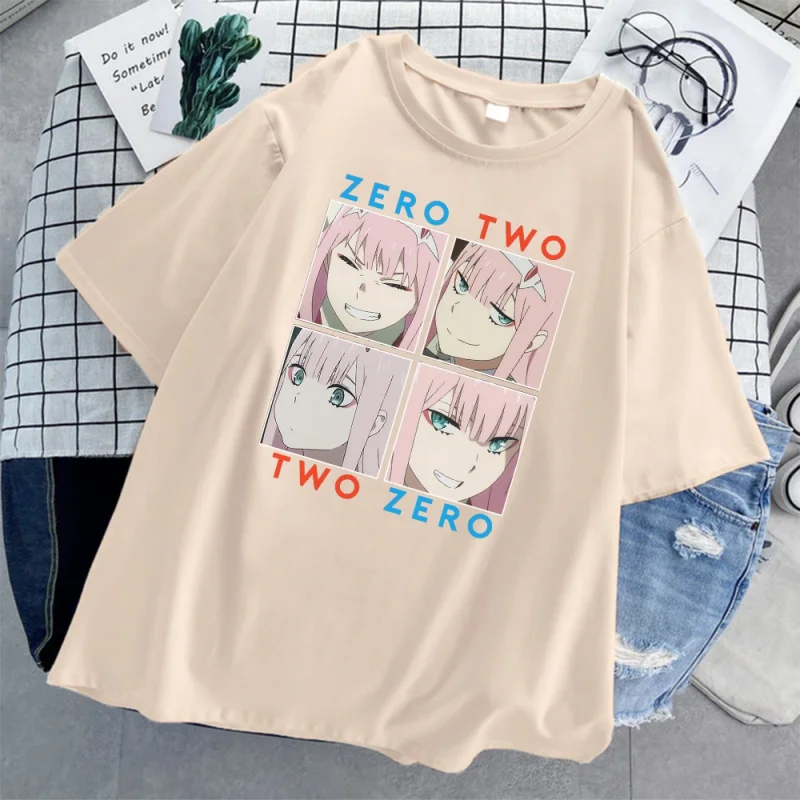 

Camiseta feminina estilo coreano, camisetas de manga curta anime menina zero two, verão 2021