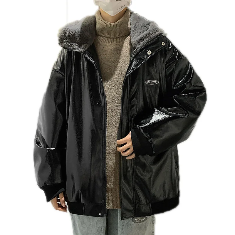 

Men's Faux Fur Coat Imitation Rabbit Fur Plus Velvet Thicken Warm Loose Hooded Jackets Simple Solid Men Winter Motorcycle Style