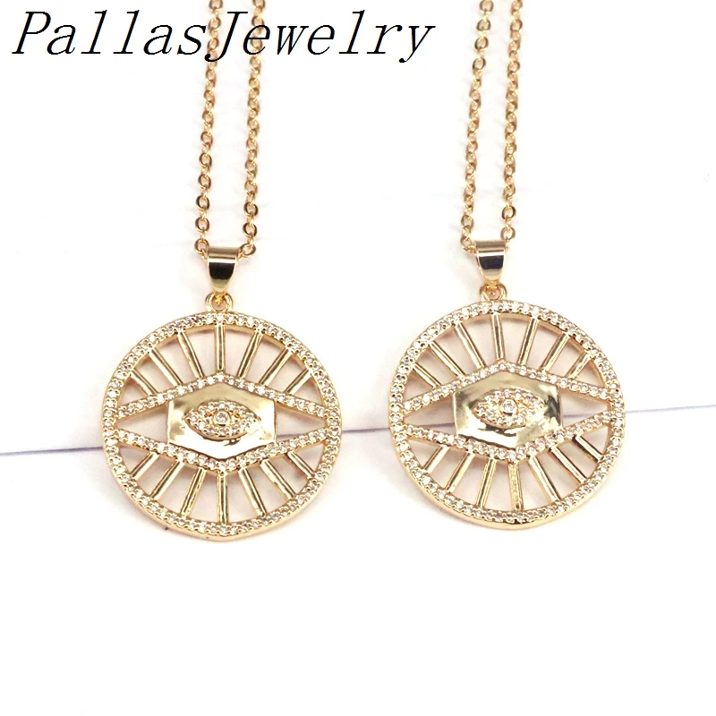 

5Pcs New White CZ cubic zircon Eye Necklace For Woman Fashion Zirconia Gold Round Pendant Necklace Charm Jewelry