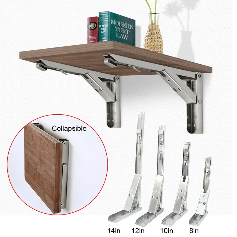 

2Pcs 8-14 Inch White Triangle Folding Angle Bracket Adjustable Wall Mounted Durable Bearing Shelf Bracket DIY Furniture Hardware