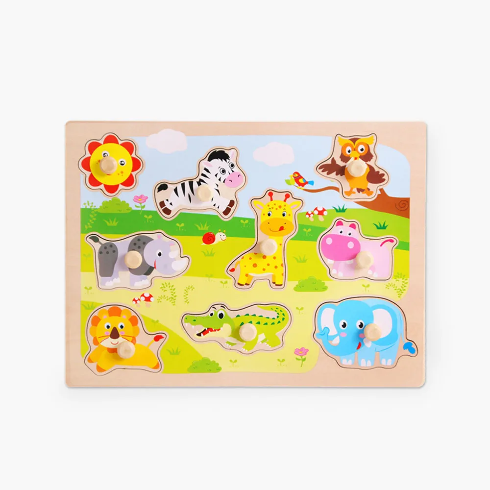 

1 Set Peg Jigsaw Puzzles for Toddlers Wooden Cartoon Animal Puzzles for Children