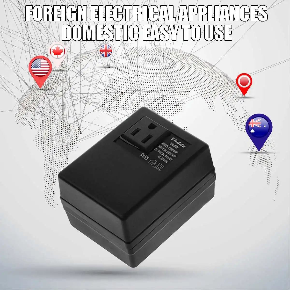 200W/300W Вольтажный преобразователь трансформатор 220V в 110V снижения для путешествий с ЕС/США разъемом.