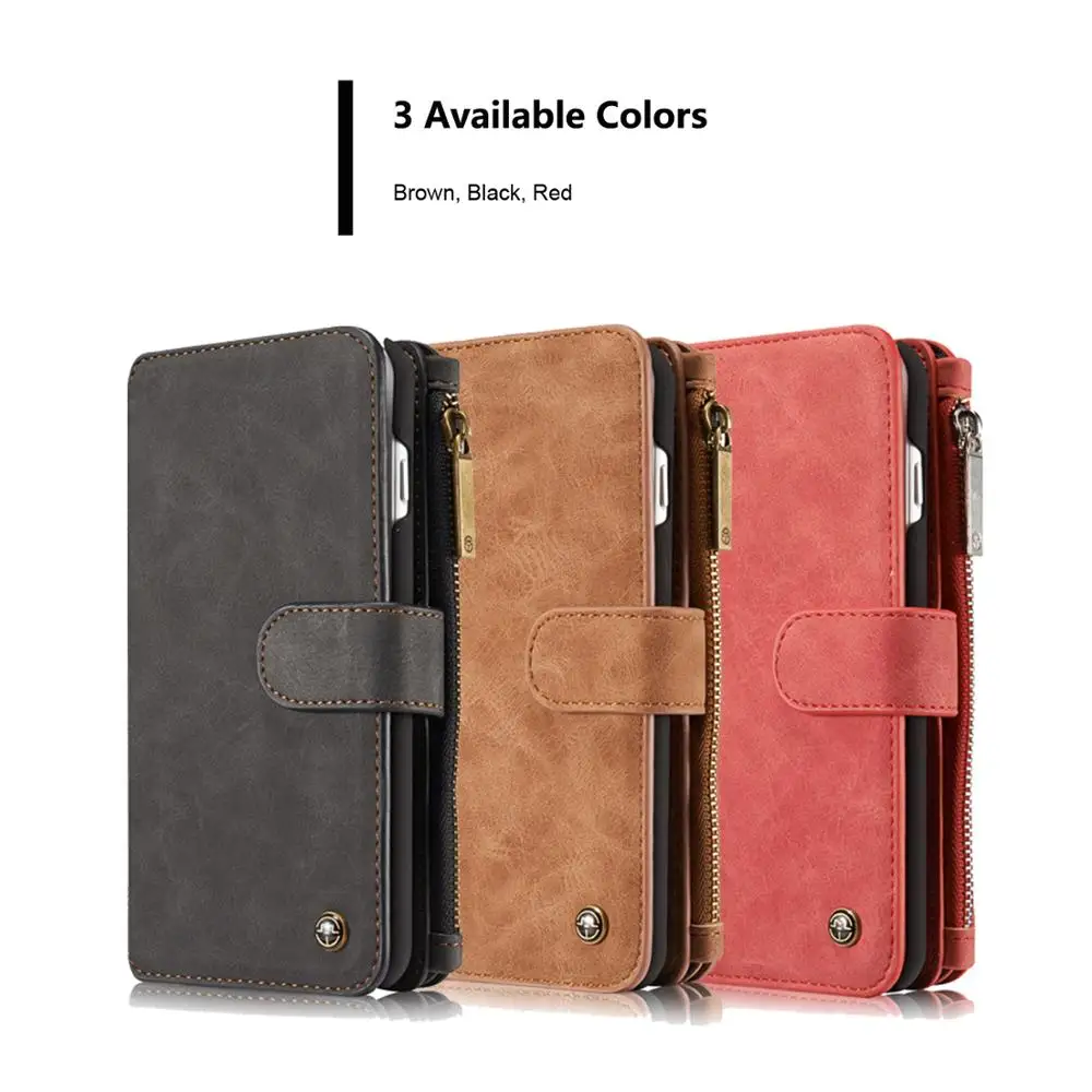 

CaseMe-007 For iPhone 11 12 Pro Max XR XS SE 2020 6S 7 8 Plus Multifunction Zipped Leather Wallet 2 In 1 Design Phone Cover Case