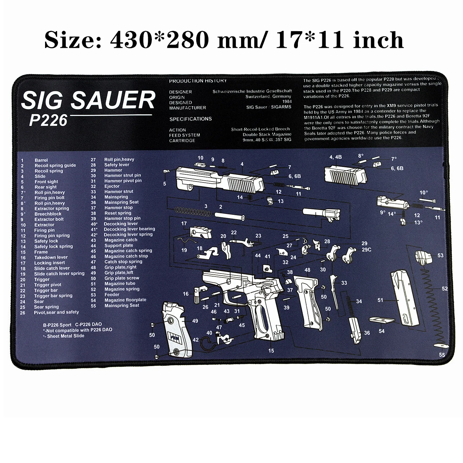 Sig Sauer P226 Водостойкий пистолет резиновый коврик для чистки Glock 1911 Beretta HK USP SIG P226 AR15 AK47 Remington с армирующими частями список коврик для верстака - Цвет: Sig Sauer P226