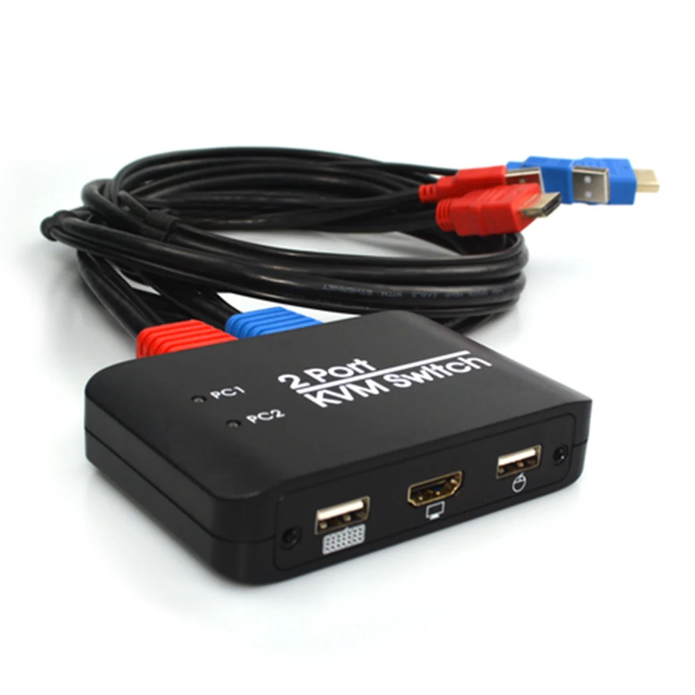 KVM Switch 2 Ports 4K 60Hz 2 In 1 Out Splitter with 1.2m Wire KVM HDMI-Compatible Switcher for Keyboard Mouse U Disk