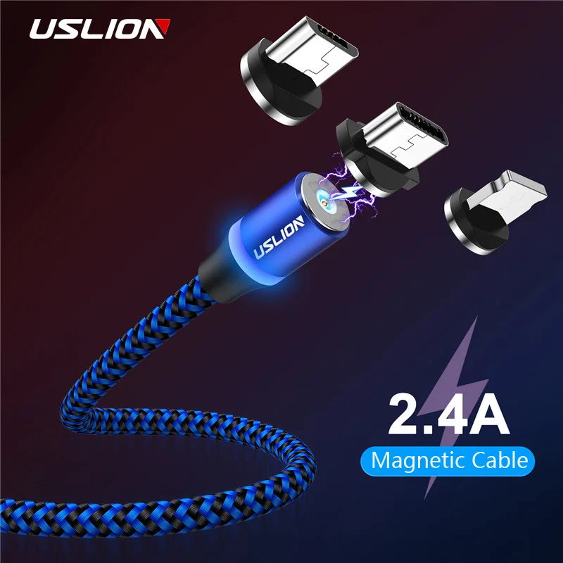 USB кабель USLION магнитный для зарядки iPhone 11 Pro Max Samsung Xiaomi Huawei Type C и Micro шнур зарядного