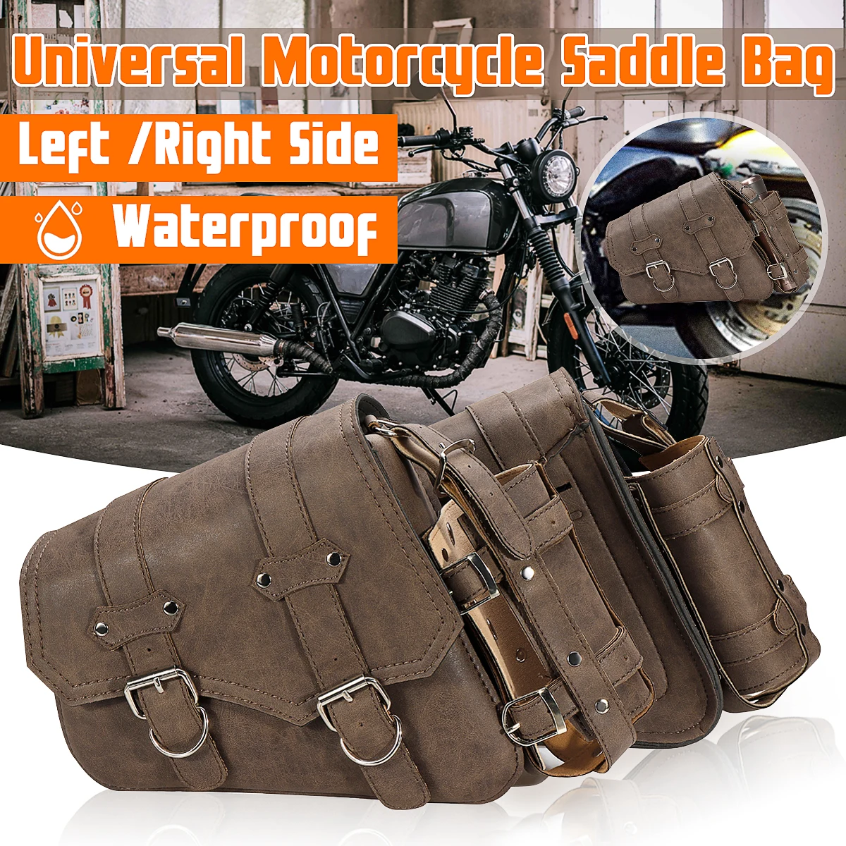 

Universal PU Leather Motorcycle Saddlebag Brown Tool Luggage Saddle Bag For Honda/Yamaha/Suzuki