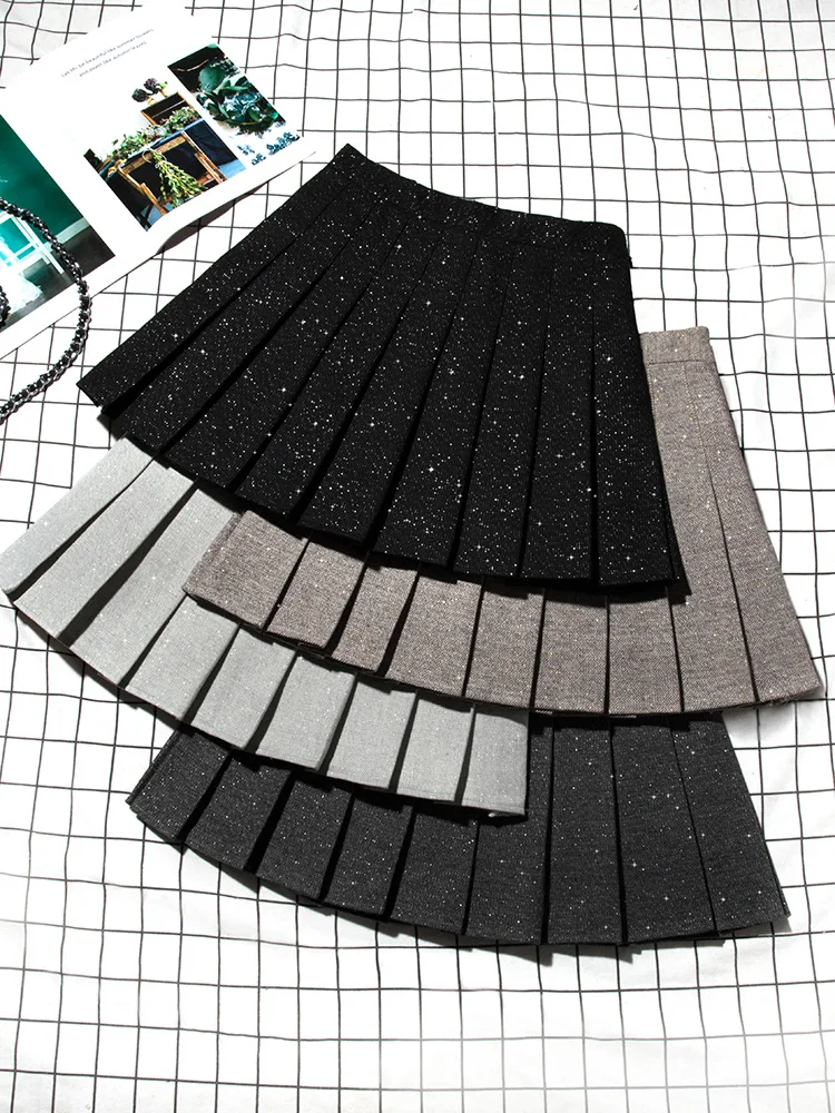 

Bright Silk Skirt Pleated Mini Skirt Black Skirt Skater Skirt Sexy Skirt Korean Style Harajuku Skirt Pleated Skirt