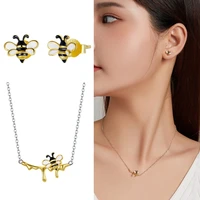 bisaer new 925 sterling silver honey bee earrings bee necklace fashion temperament versatile elegant ladies jewelry ece1182