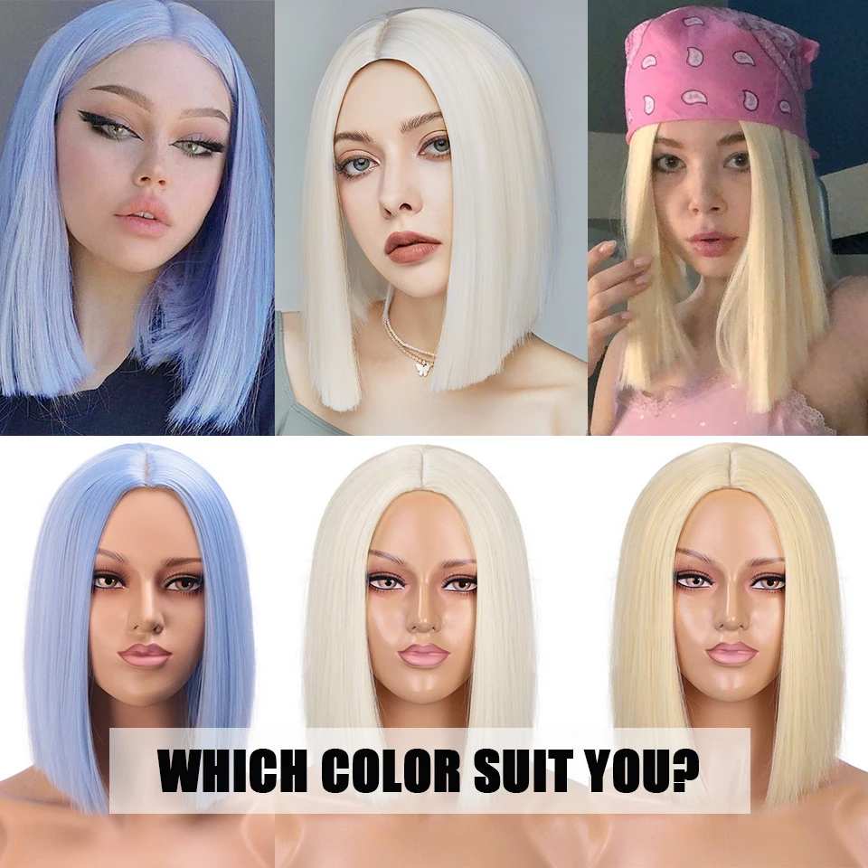 AISI HAIR Synthetic Short Bob Wig With Bangs for Women Bob Wigs Black Pink Purple Cosplay Wigs for Party Daily Shoulder Length