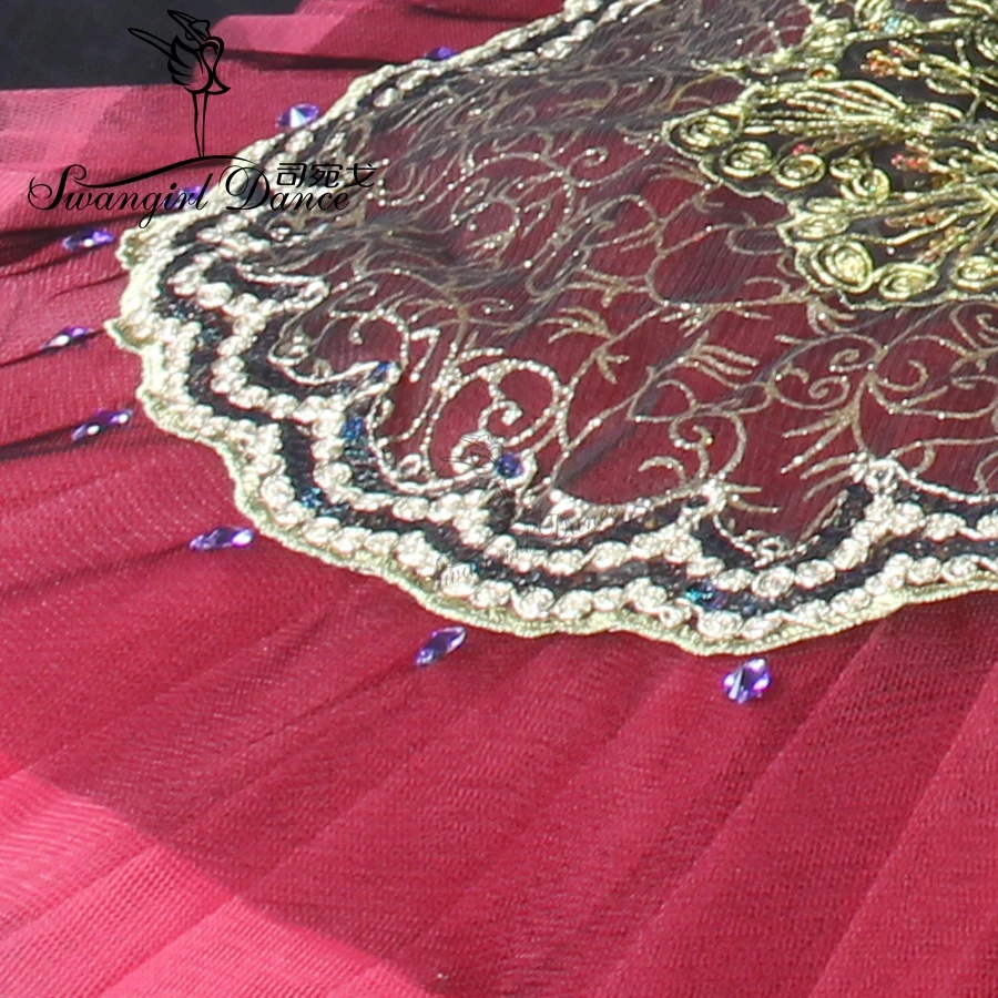 Женская Профессиональная юбка-пачка красного и золотого цвета для девочек, блинная пачка, красная балетная пачка для выступлений, детская балетная пачка, BT8941
