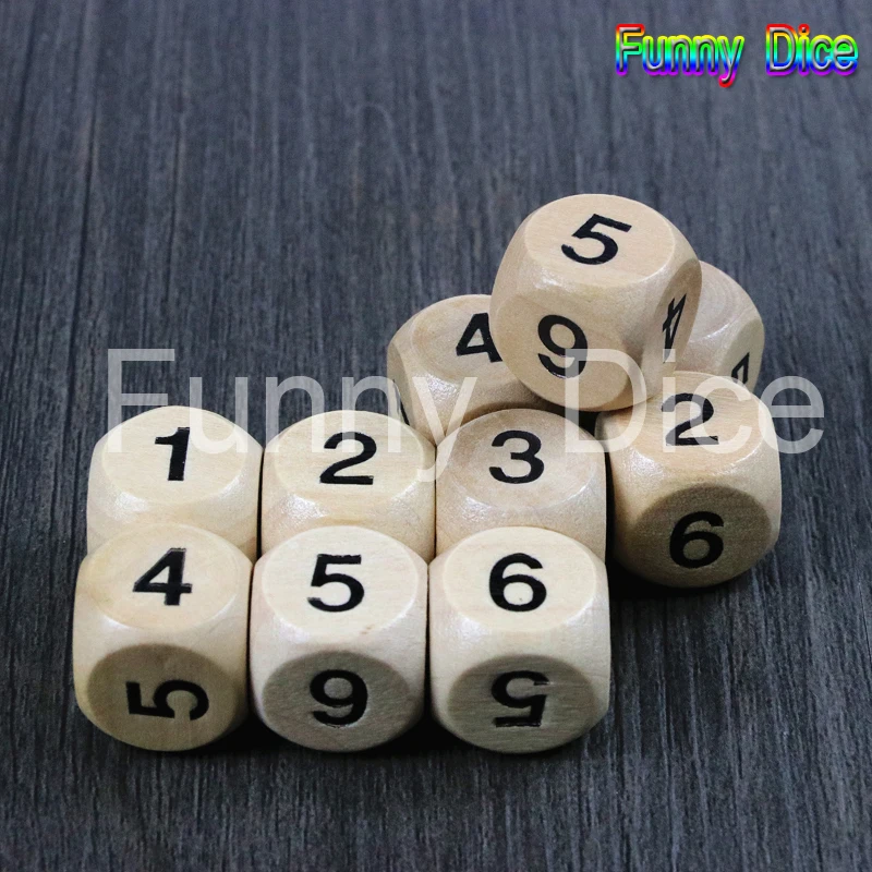 10 шт./партия 16 мм D6 кубики с черными стандартными точками и цифровыми деревянными