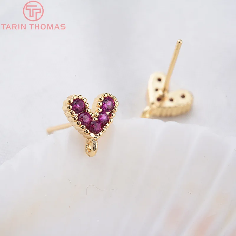 6 шт. 9 мм 24 к позолоченная латунь с цирконием Сердце Серьга Ювелирная фурнитура