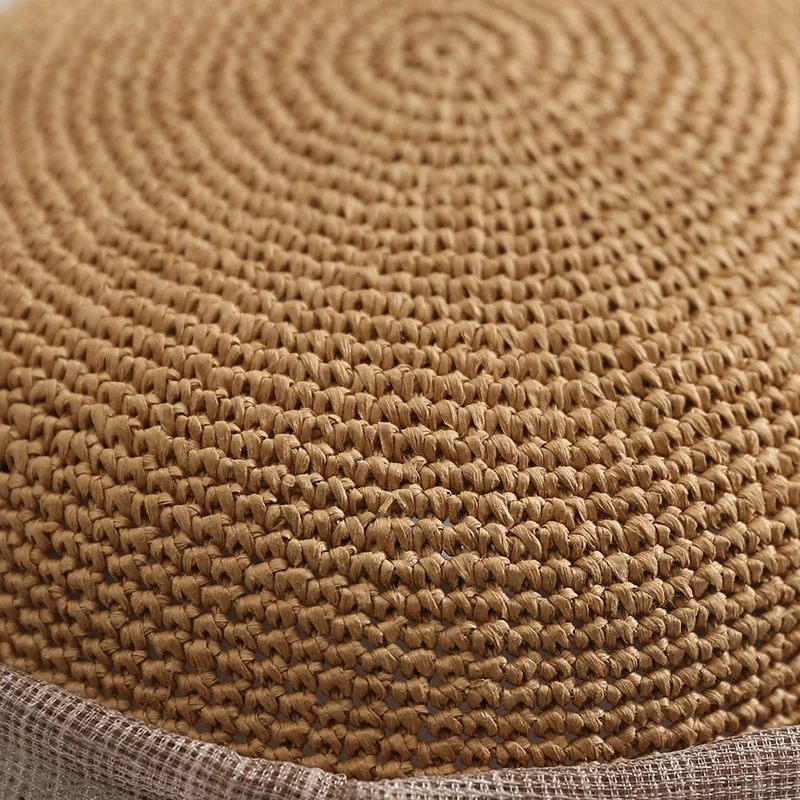 

[PTAH] 2021 New Women Straw Cloth Hats Breathable Comfortable Caps Foldable Roll-up Beach Hat Sun Protection Anti-UV Hats Female