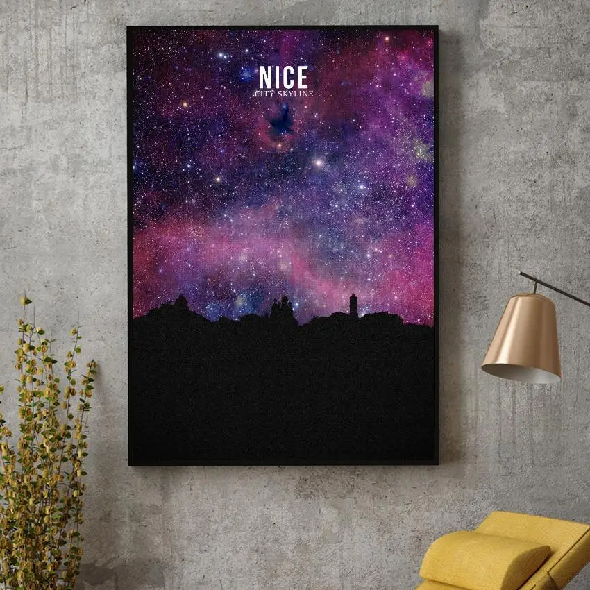 NICE Starry City Skyline Canvas Wall Art Print Modern Poster Pictures Living Room Decor | Дом и сад