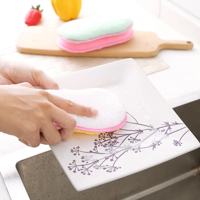 1 шт. Двусторонняя Кухня микрофибра кухонное полотенце + Сталь мяч губки щетка для