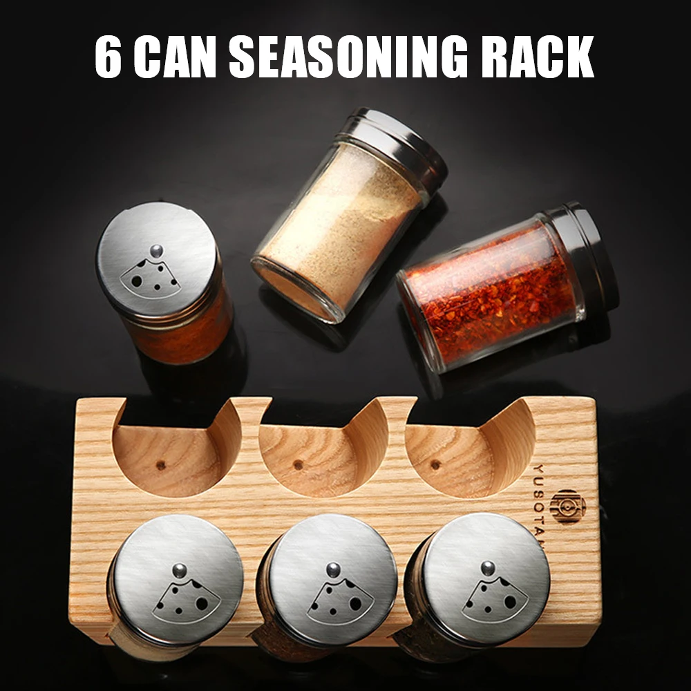 

Spice Jar Set Pepper Salt Shaker Wood Shell Glass Spice Container Bottles Sealed Seasoning Jars for Kitchen Camping Travel
