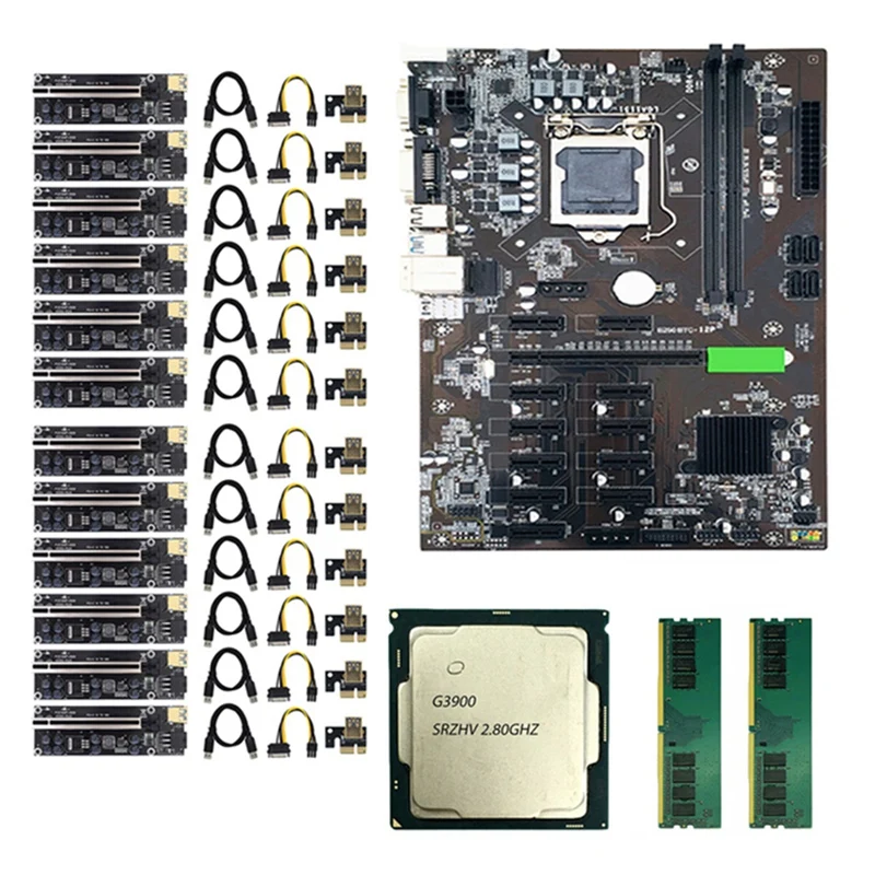 

B250C BTC Miner Motherboard+G3900 CPU+DDR4 4GB 8 RAM+12Pcs 009S Plus for BTC