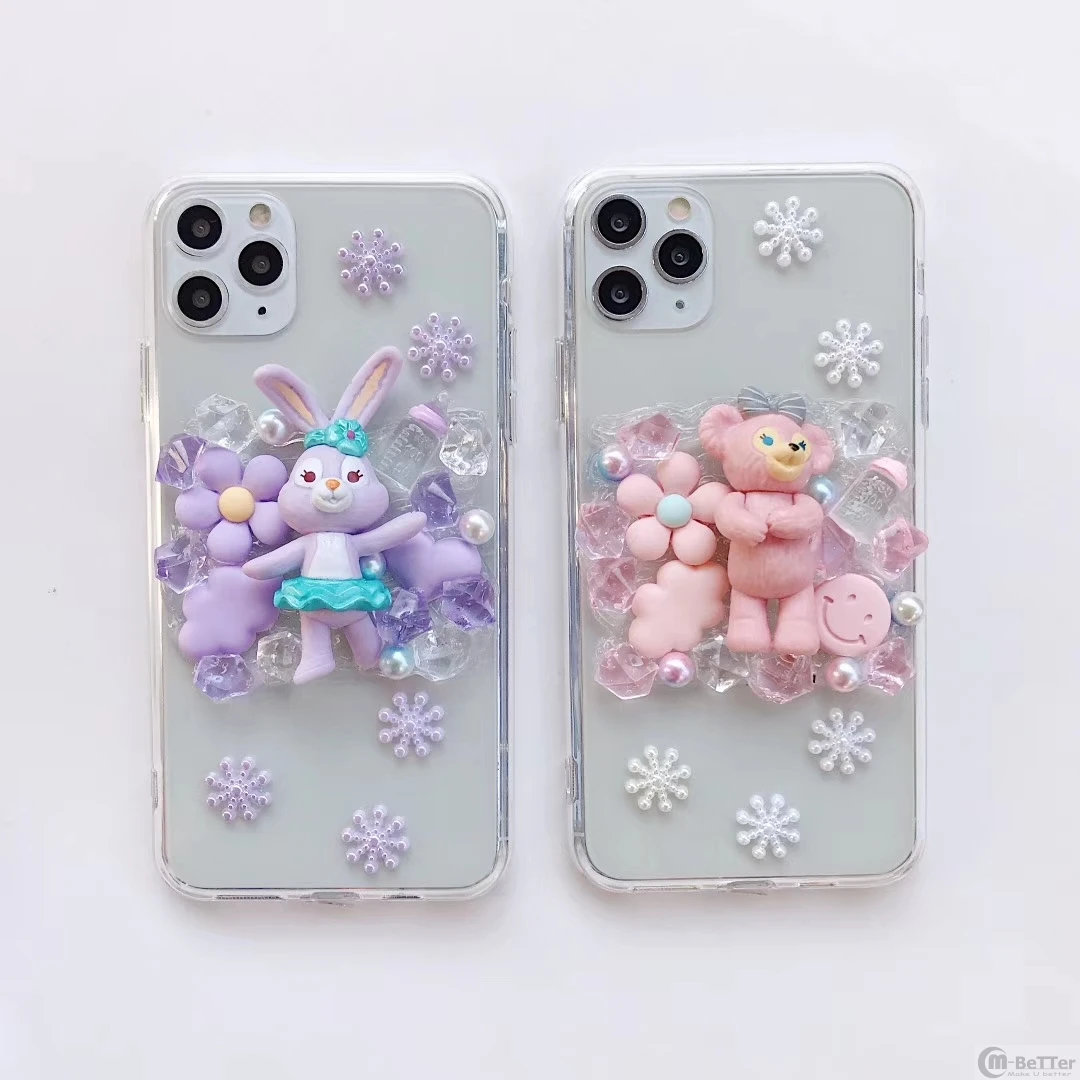 DIY case for Samsung S20ultra cute rabit phone cover galaxy note10 plus bling handmade creamy shell s8/9/10+ lovely bear note8/9 | Мобильные