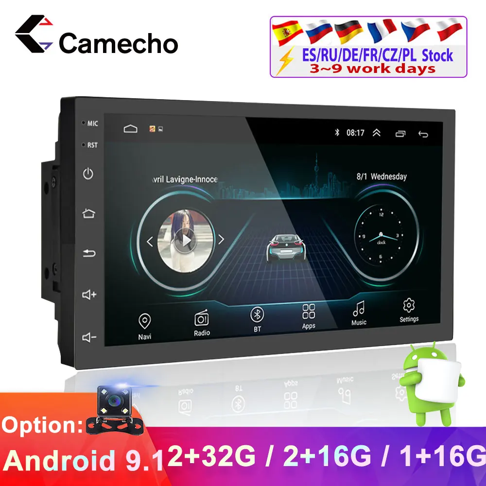 Camecho 2din 7 &quotAndriod 9 1 Автомобильный мультимедийный проигрыватель GPS Wi Fi стерео для