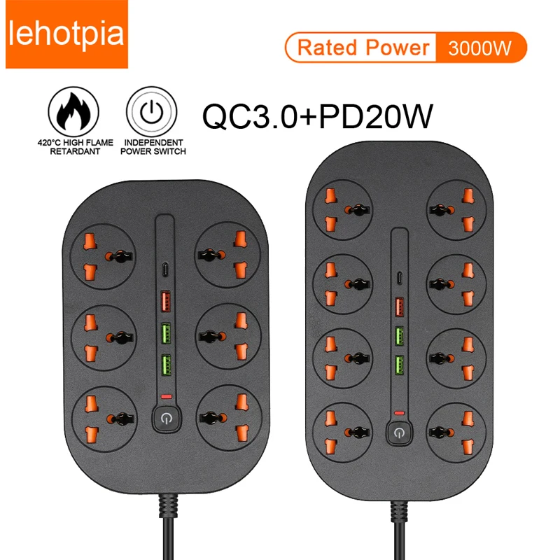 

EU US UK Outlet Power Strip Multiprise Smart Home Extension Electrical Socket Type C 20W QC USB Port For Computer Phone Charger