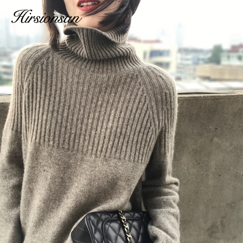 

Hirsionsan Turtleneck Knitted Sweater Women Solid Winter Thicken Jumper Ladies Casual Tops Oversize Korean Bottoming Pullover