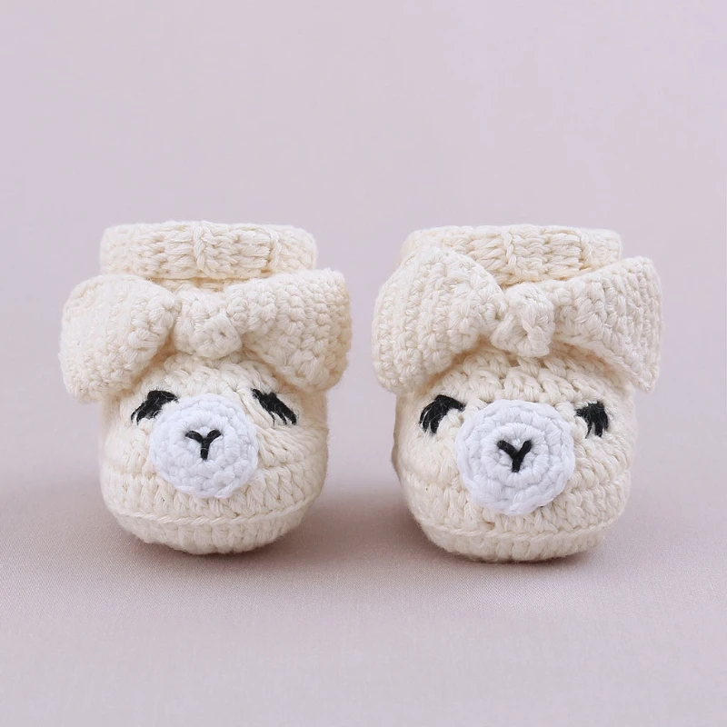 

Unisex Newborn Knitted Shoes Handmade Knitting Crochet Booties Slip-On Bed Shoes with Delicate Bow Cartoon
