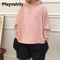 2022 korean style new spring kids boy girl sweatshirts pink grey hooded pocket hoodies with send shoelaces casual clothes e1264