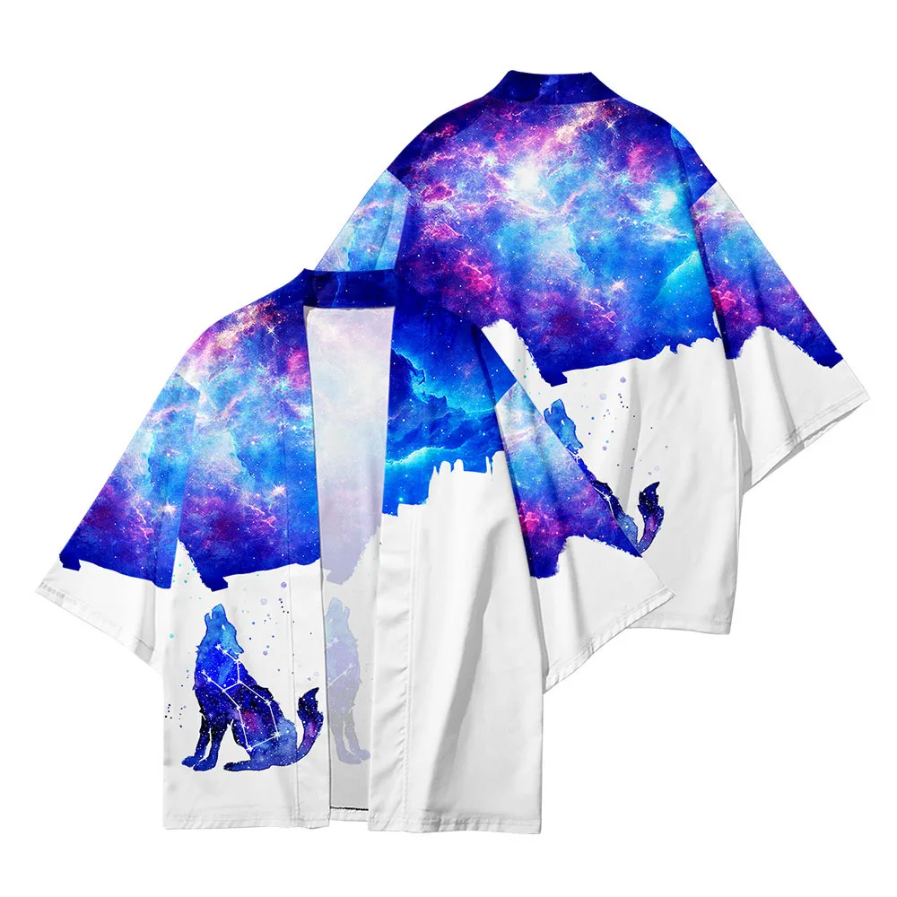 

2021 hot sale new product fashion cardigan 3d digital printing starry sky pattern adult traditional kimono 3
