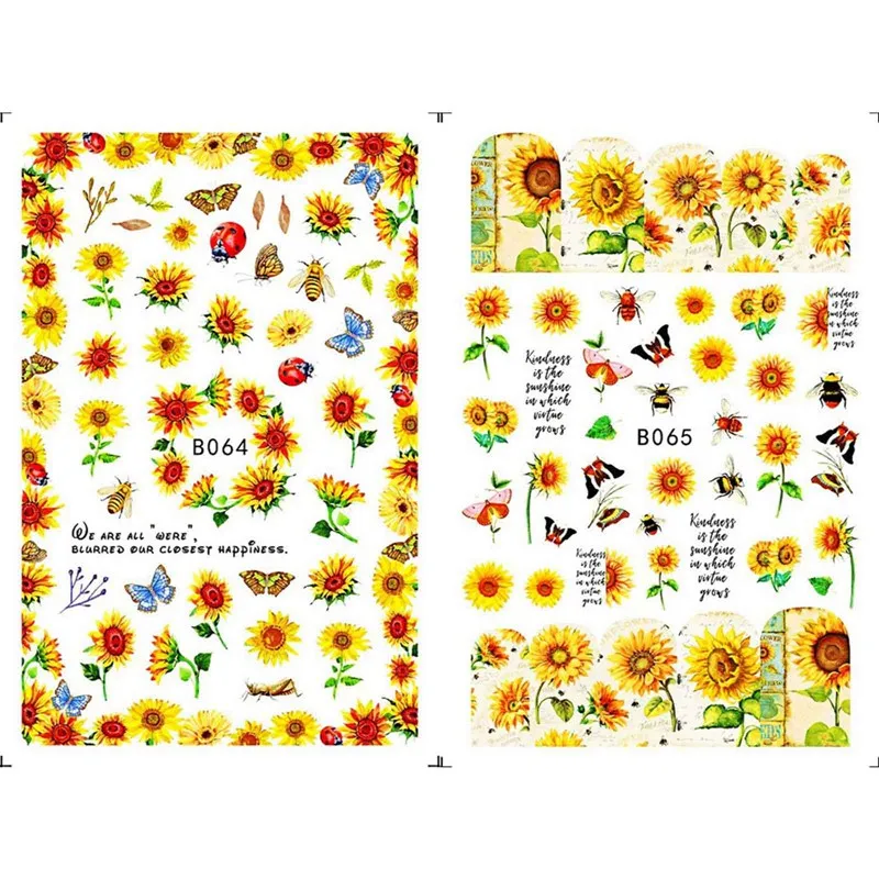 

12pcs New 3D Nails Stickers Brilliant Sunflower Manicure Decals Summer Fresh Nail Art Decoration Sticker Dropshipping