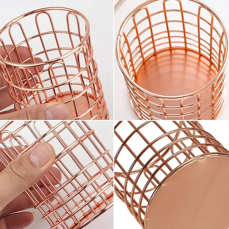 

3 Pack Pencil Cup Holder, Makeup Brush Tools Desktop Organizers for Office School Home, Rose Gold