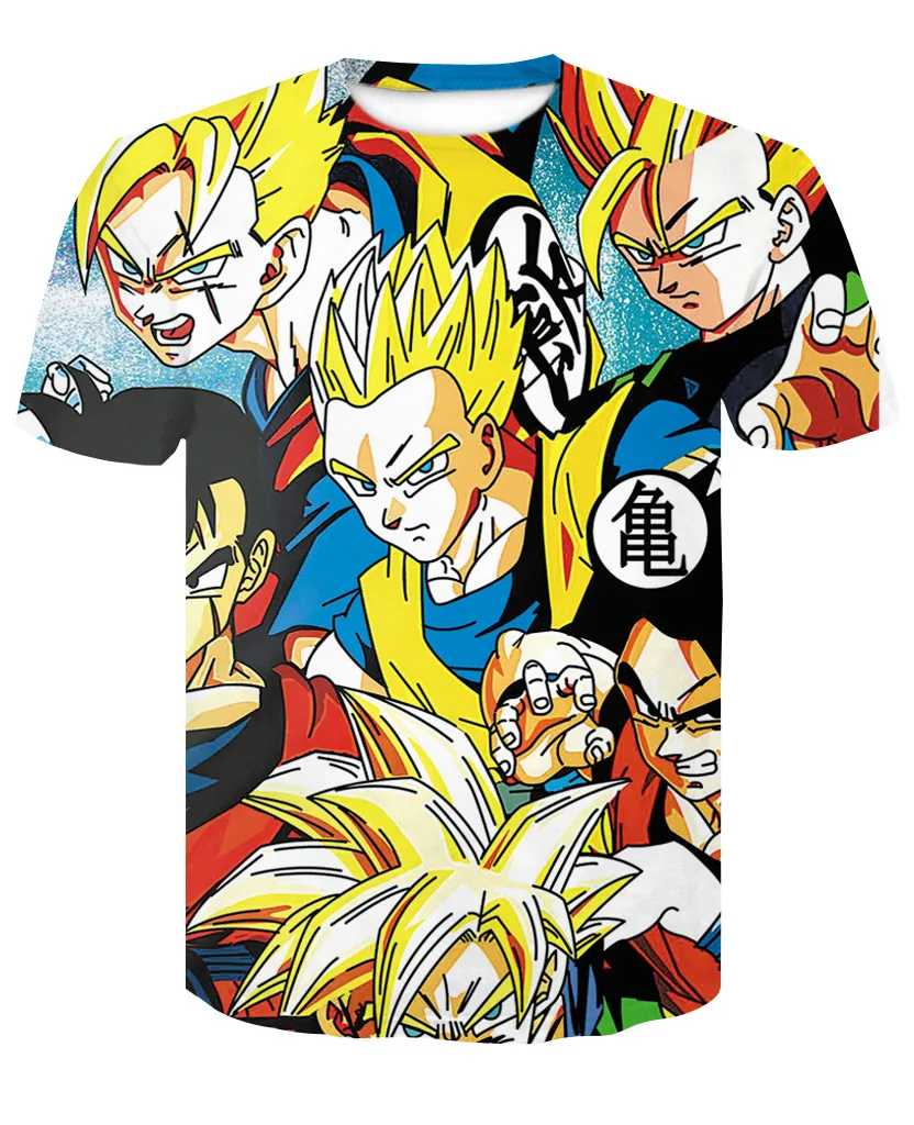 Одежда Супергерои Saiyan футболка Goku Dragon Ball Z короткий рукав с круглым вырезом