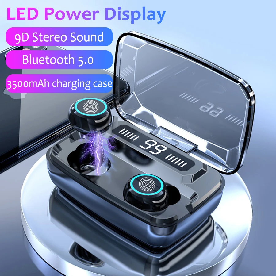 

TWS Bluetooth 5.1 headset 3300mAh charging box wireless headset 8D surround heavy bass waterproof earbud headset