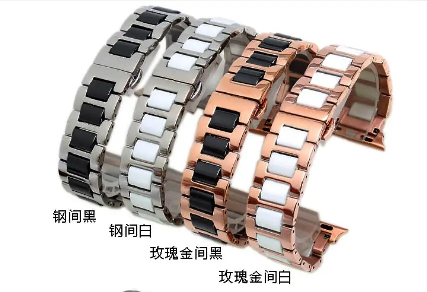 

Ceramic mix stainless butterfly bukle belt for iwatch se strap 45 41 38 40 for Apple Watch Band 42 44 Bracelet Series 7 6 5 4 3
