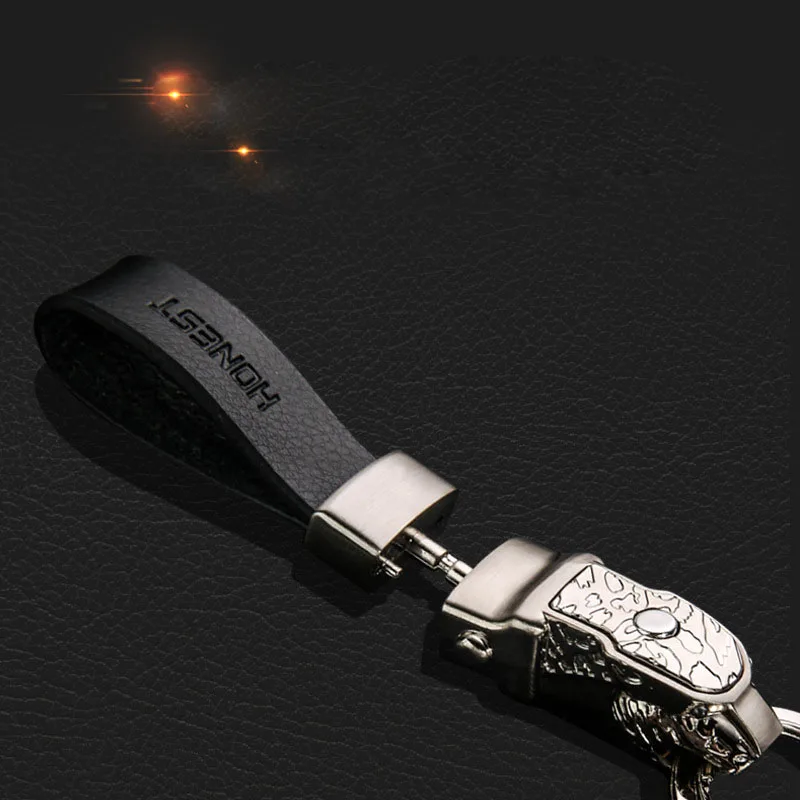 

Function High Grade Alloy Men Leopard High-Grade LED Lighting Custom Engraved Keychains Leather Jewelry Keyring Gift for Men