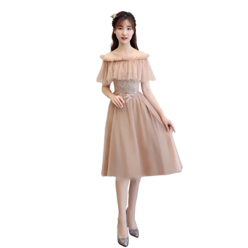 Бордовые Платья для подружки невесты Свадебные Элегантные чайные тюлевые