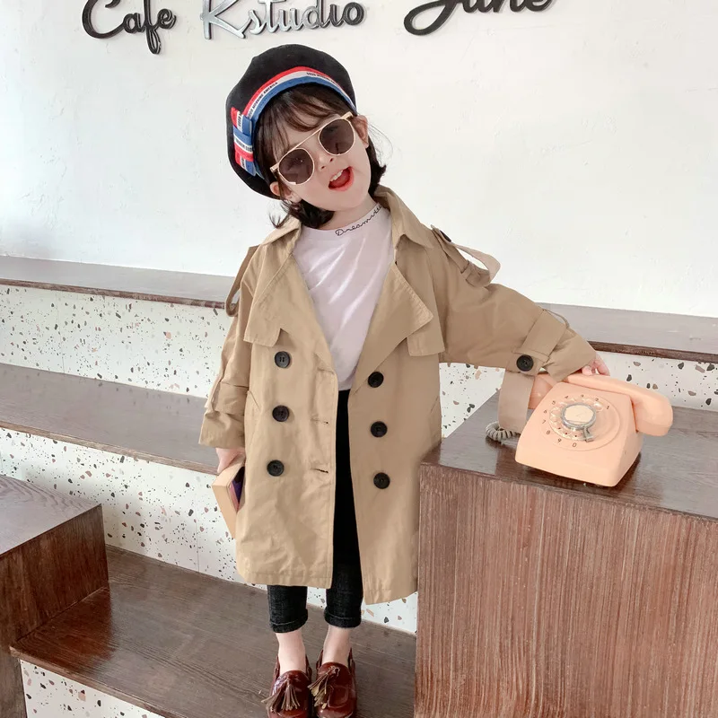Модный Плащ-Тренч для девочек-подростков длинное ветрозащитное пальто 2019 г.