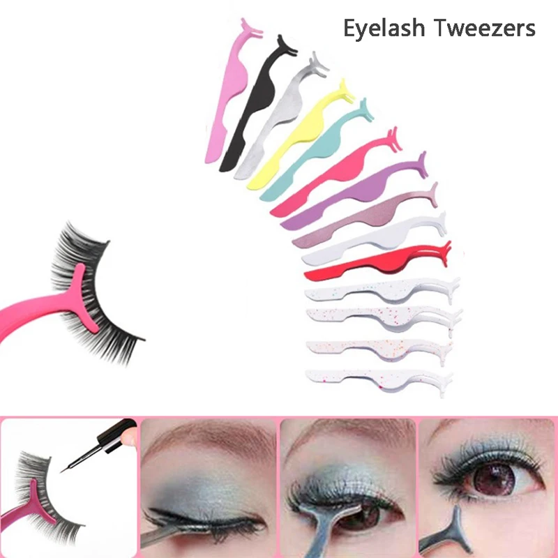 

T-shape False Eyelash Tweezers Fake Eye Lash Applicator Lashes Extension Curler Nipper Auxiliary Clip Clamp Makeup Tool