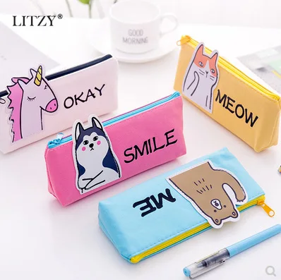 

Чехол для карандашей с животными, школьные принадлежности, канцелярские принадлежности, подарок для учеников, милый пенал с единорогом, чех...