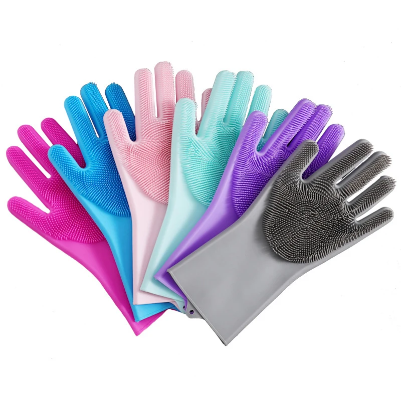 

Silicone Cleaning Bristles Gloves Reusable Dish Wash Scrubbing Sponge Gloves Dishwashing Scrubber for Household Kitchen Tools