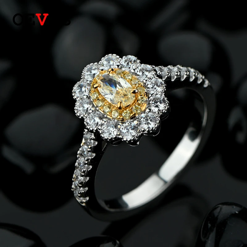 

OEVAS 100% 925 sterling silver Sparkling Topaz High Carbon Diamond Wedding Rings For Women Engagement party Fine Jewelry Gifts