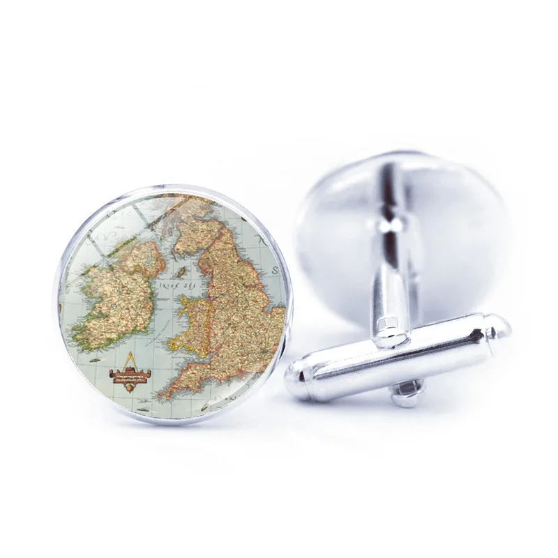 1 пара винтажные французские запонки с изображением карты мира стеклянные