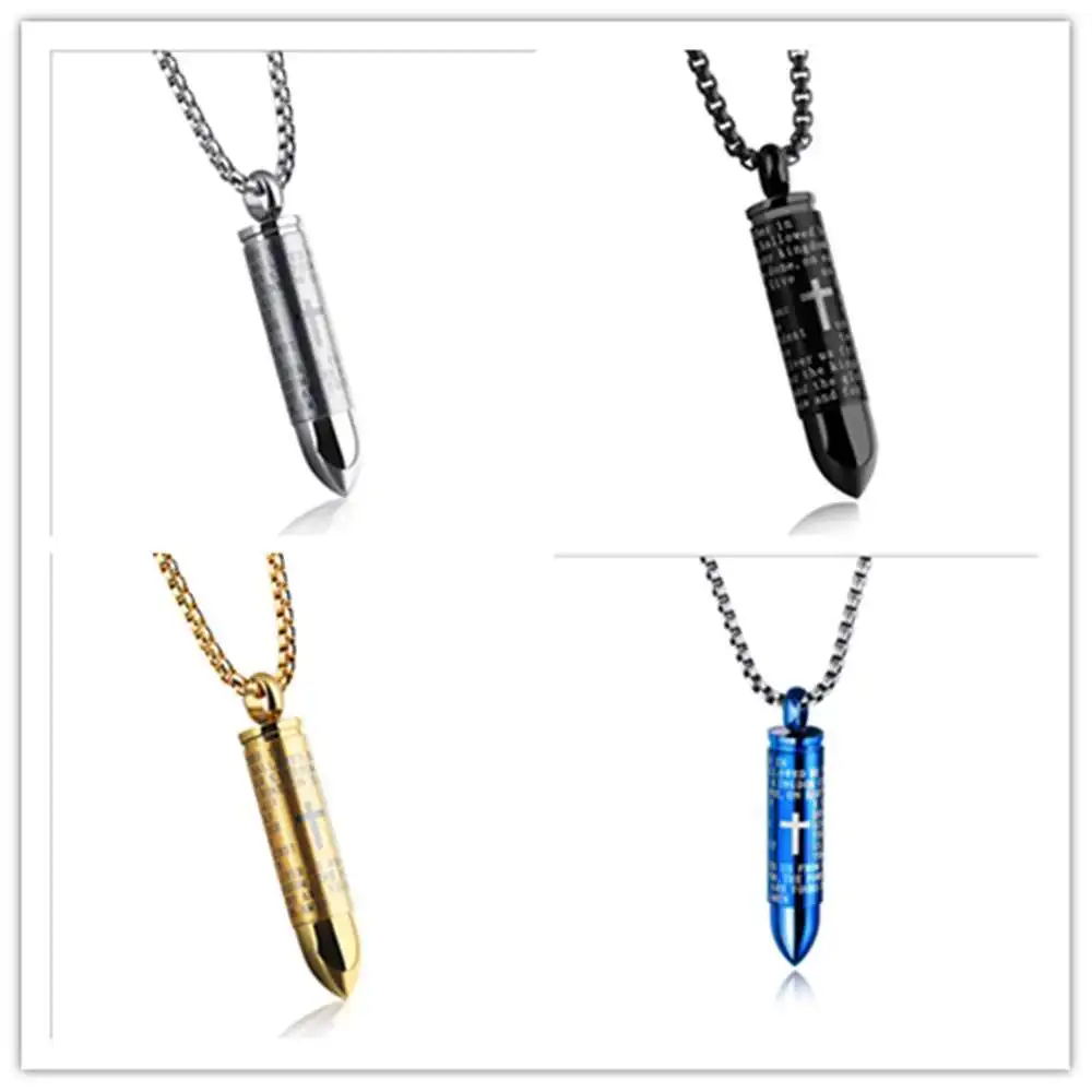 

Men Titanium Steel Biblical Cross Bullet Pendant Necklace so203