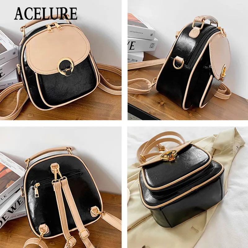 

ACELURE Casual Fashion Small Backpacks for Women Solid PU Leather Mini Travel Bags Shopping Purse Bags Handbags School Bags