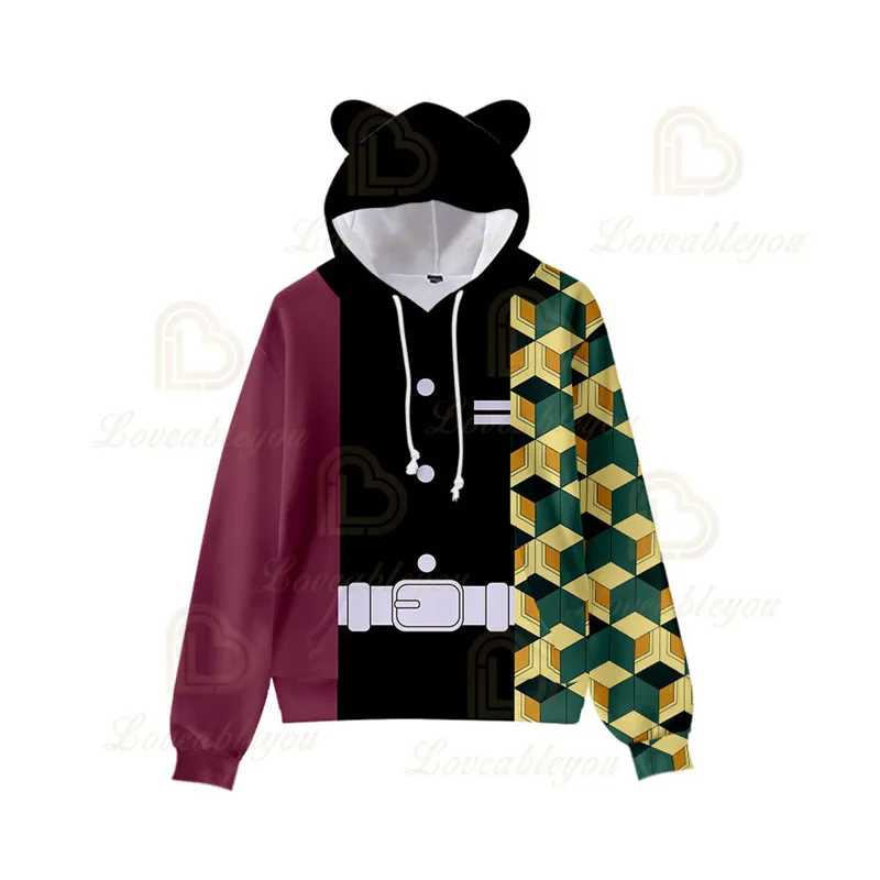 

Anime Demon Slayer Cosplay Teen Girls Cute Cat Ear Sweatshirt Top Long Sleeve Men Spring Autumn Hoodies Pullover