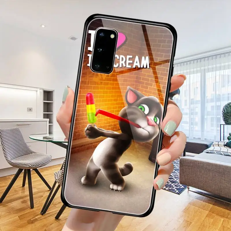 

Cartoon cute game Talking Tom Cat Phone Case Glow Luminous Tempered Glass For Samsung Galaxy S20 5G 10 plus Elite S20NOTE P9 10E