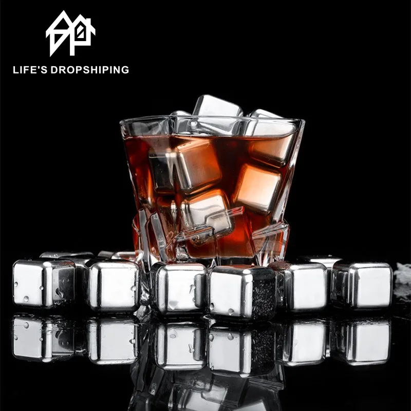

6pcs Stainless Steel Ice Cubes Reusable Chilling Ice Cube for Whiskey Wine Cooler Rocks Vodka Beer Beverage 2.6x2.6x2.6cm