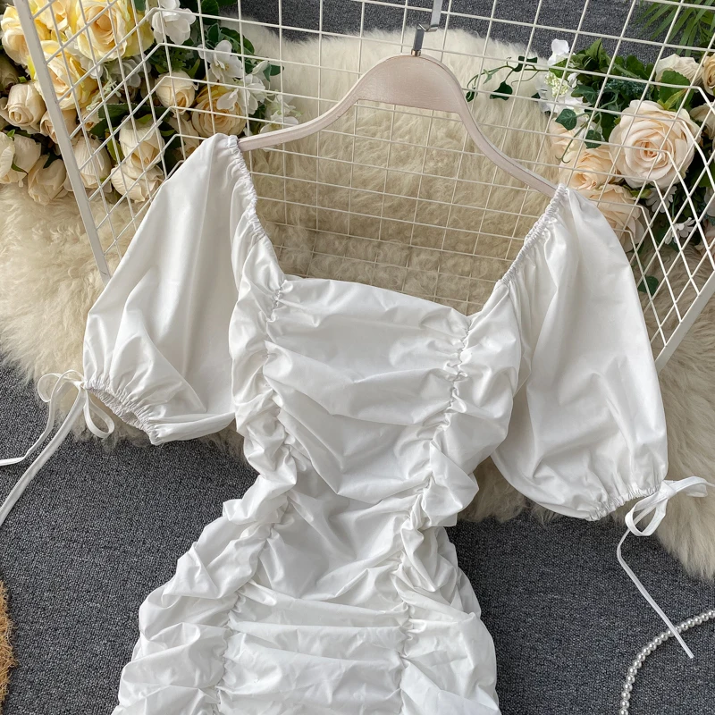 Платье женское эластичное однотонное пикантное мини-платье в Корейском стиле