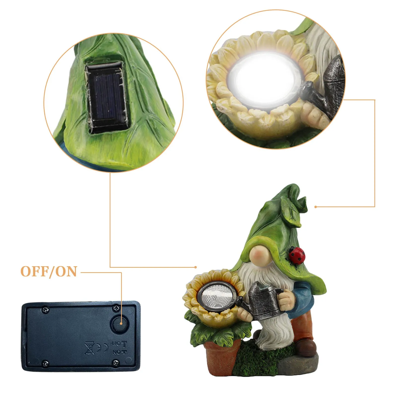 

Decoration Outdoor Gardening Resin With Solar Led Light Garden Dwarf Dwarf Statue Decoration Outdoor Wall Decor Ornament D4