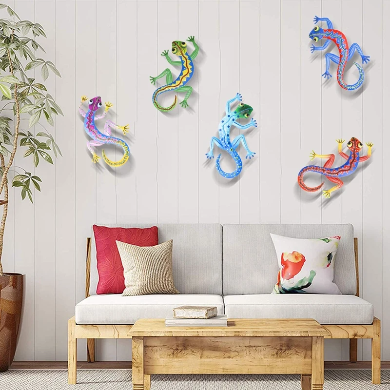 

5 Pcs Metal Gecko Wall Decor 12 Inch Gecko Art Wall Decorations for Outdoor Backyard Porch Patio Lawn Wall Sculptures